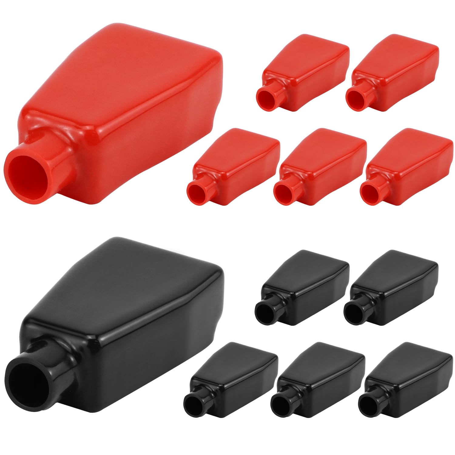 QWORK Battery Terminal Covers - 12 Pieces Insulating Protector Sleeves - Red & Black PVC Covers for Boats, Cars, Electronics