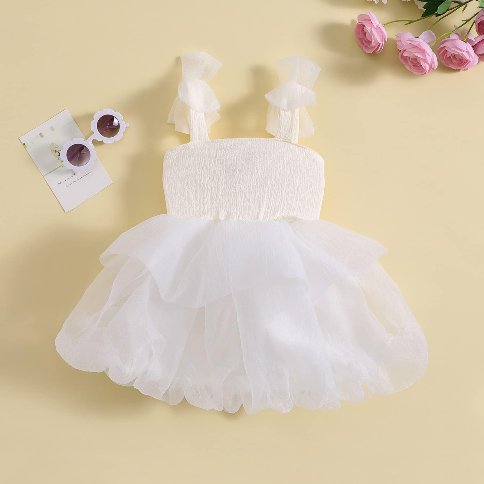 Baby Girl Tutu Dress Summer Toddler Slip Tulle Fairy Dresses Fancy Bow Birthday Clothes Princess Party Outfit (A White, 5-6 Years)