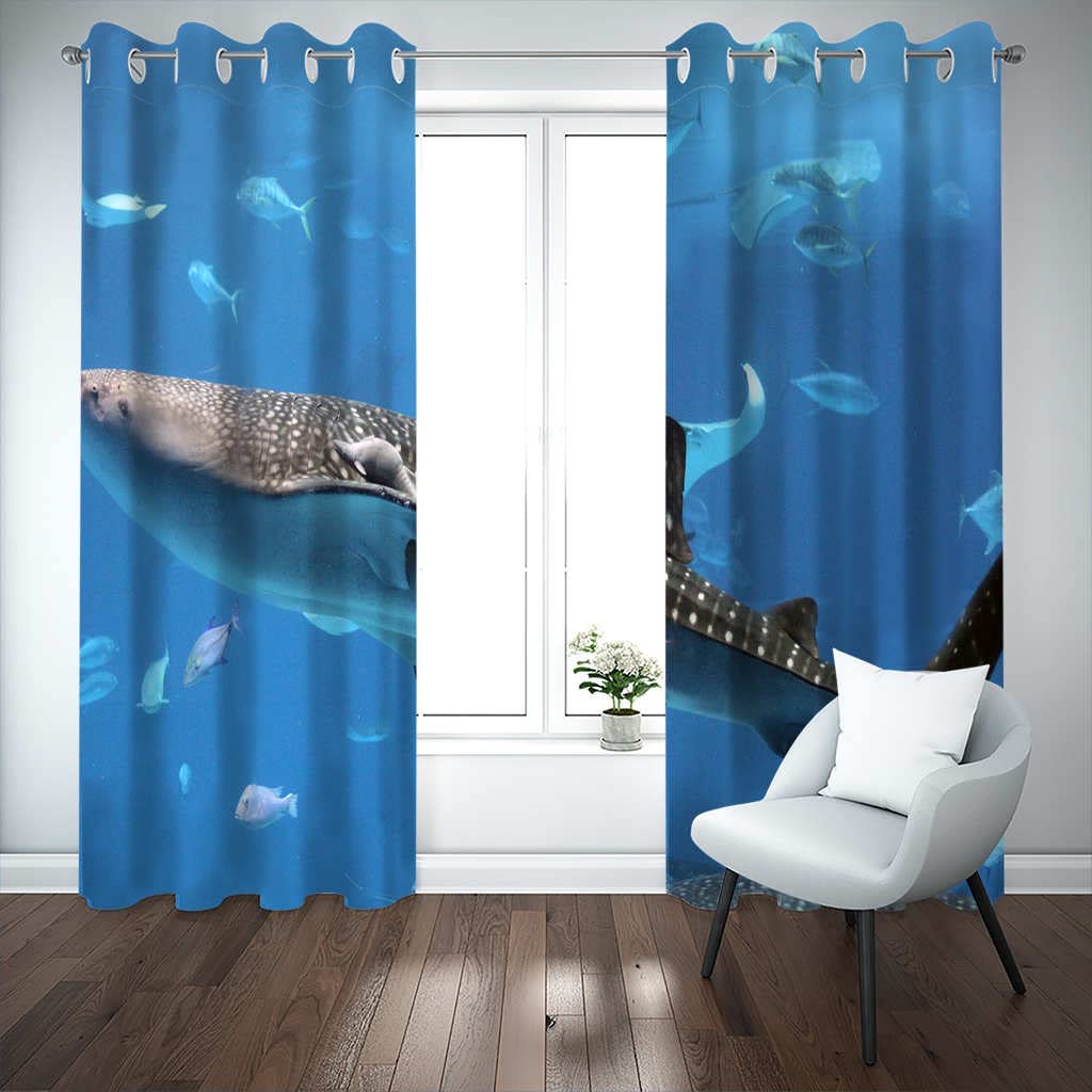 Amazon｜KDDFN 1級遮光 ドレープカーテン 幅280cm丈1123cm 魚 カーテン