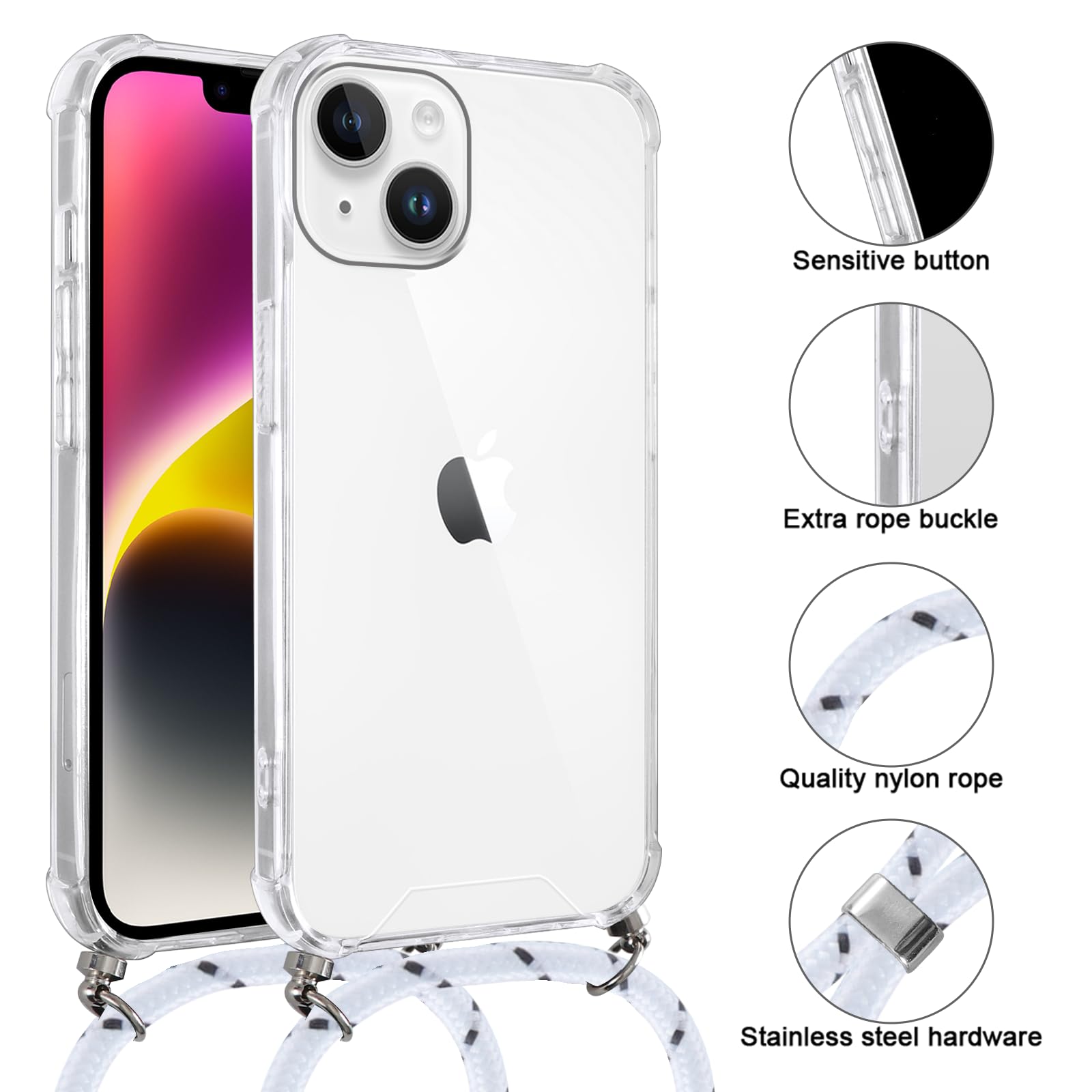 Wirvyuer Cover Compatible con iPhone 13 Custodia con Cordino Regolabile Wirvyuer Cover Compatible con iPhone 13 Custodia con Cordino Regolabile