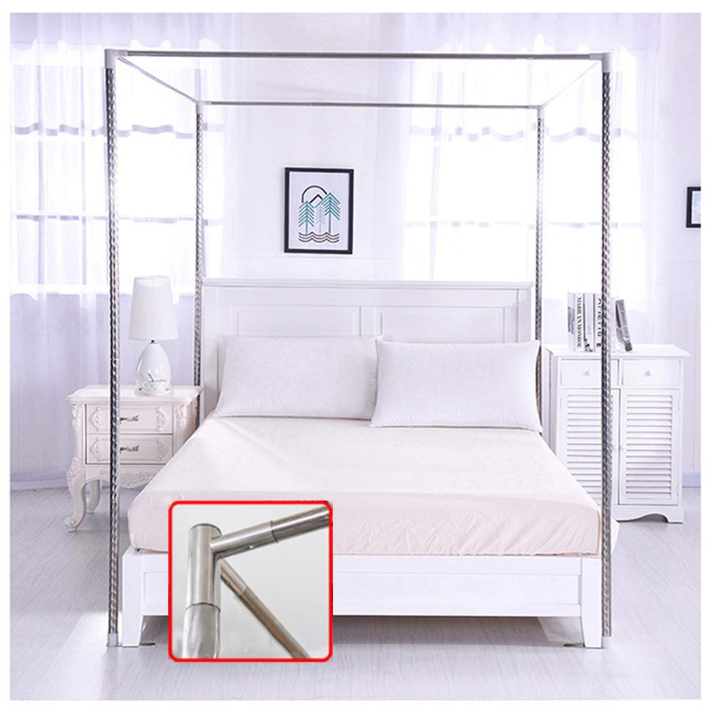 Telaio a baldacchino in Acciaio Inossidabile, Staffa per zanzariera, 4 Angoli Letto Post, Supporto da Letto filettato Addensato con raccordi a T in Metallo,24mm,2×2.2m Bed