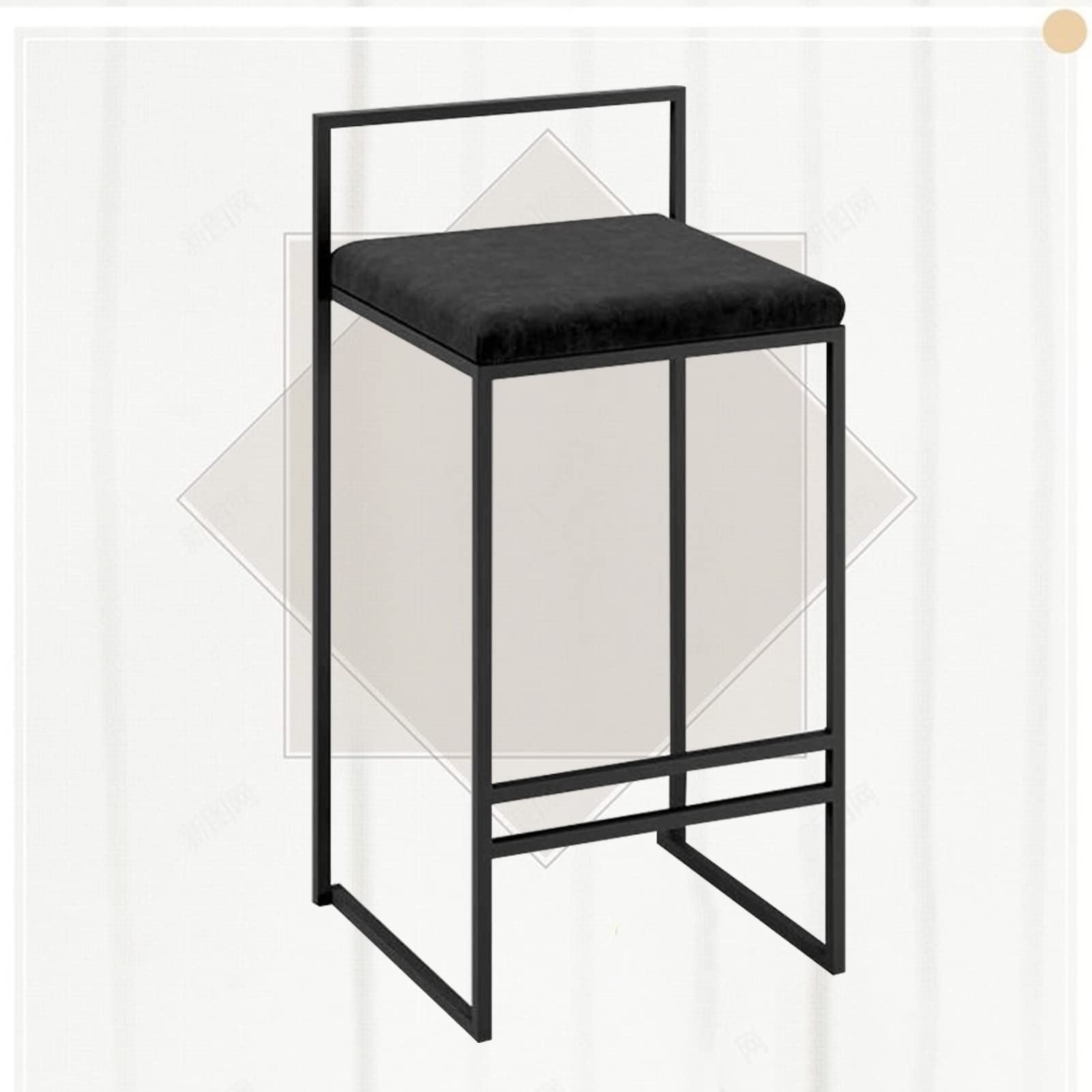 Chaise haute bar en velours et métal avec dossier ergonomique pour comptoir de cuisine