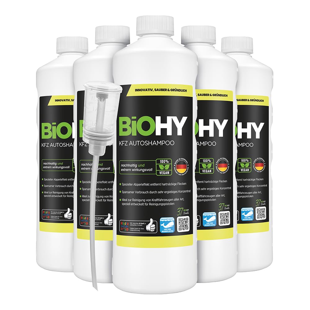 BiOHY Auto Shampoo Detergente Concentrato a Base di Alcool Universale Professionale con 6 Bottiglie da 1L e Distributore