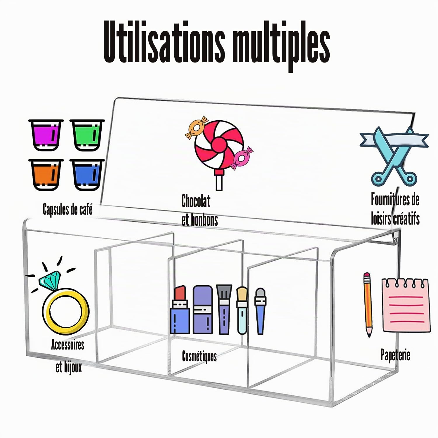 Grand support de dosettes de café, distributeur de capsules en acrylique transparent avec compartiment, boîte de rangement en plastique avec couvercle pour toutes les dosettes de café,