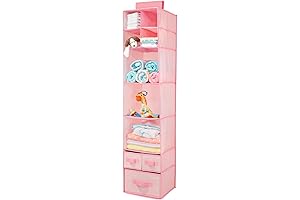 MustQ Over-the-Door Vertical Hanging Closet Organizer with 7 Shelves and 3 Removable Drawers