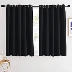 NICETOWN Bedroom Black Out Curtain 54 inches Long - Solid Thermal Insulated Grommet Blackout Window Treatment Sound/Light Blocking for Basement (1 Panel, W66 x L54, Black)