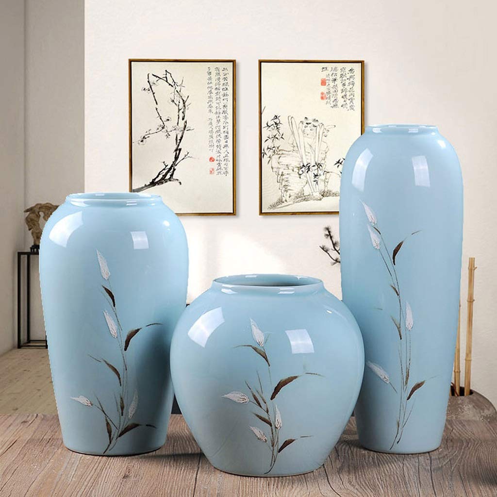 Zestaw wazonów z suszonymi kwiatami, ceramiczne ozdoby, aranżacja kwiatowa do salonu, proste, kreatywne dekoracje domu