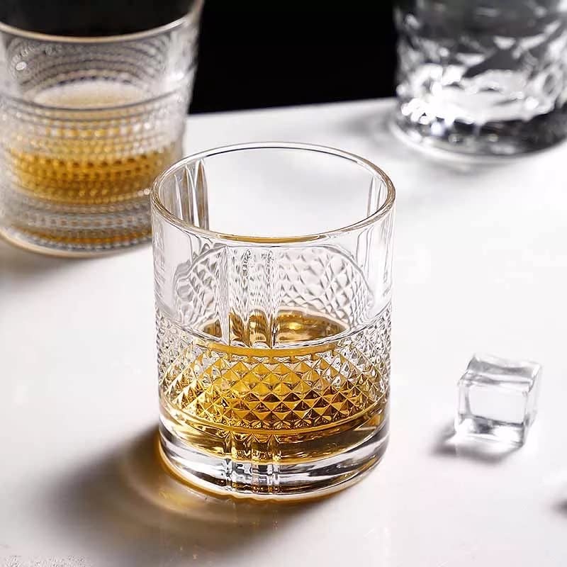 JINU Crystal Cut Water Glasses Set Of 6 Transparent Long Drink Glass | Highball Glasses | Juice Glass | Plaza Tumbler Set Of 6 (Sk), 300 ML