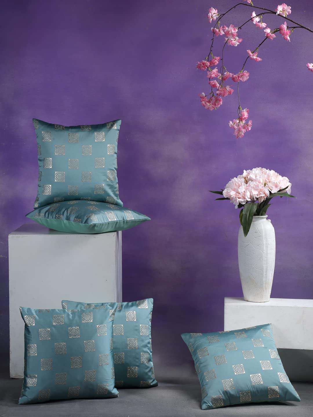 ERIC LONDON Self Design Cushions & Pillows Cover (Pack of 5, 40 cm*40 cm, Light Blue)