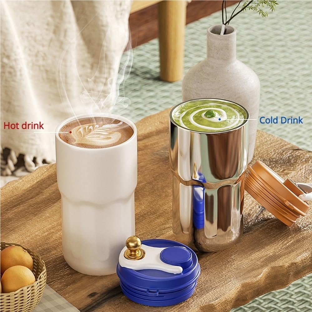 Taza de café con pantalla de temperatura de 420 ml, termo inteligente, taza de café de viaje de acero inoxidable 316, taza térmica a prueba de fugas (plata)