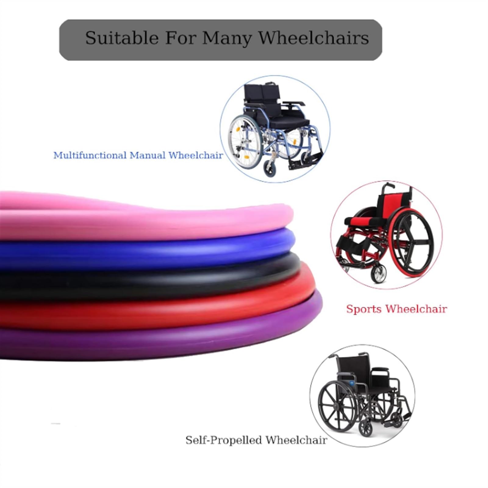 Cubiertas para neumáticos de silla de ruedas, cubiertas de llanta de empuje de silla de ruedas de silicona para adultos de 22 pulgadas, cubierta de empuje manual antideslizante y resistente al desgas