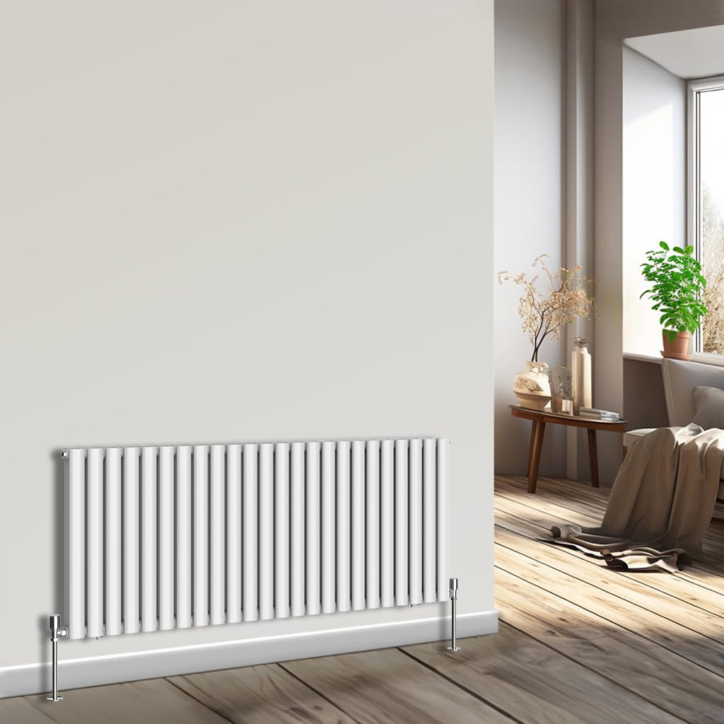 NRG Horizontal Oval Column Radiator 600x1416mm Double Panel Designer Bathroom Central Heating White — image 1