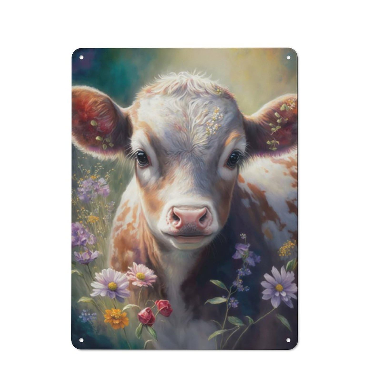 Junmoney Style-23 Tin Wall Plaque 40X30cm With Lovely Little Cow For Garage Wall, Suited To People Furnishing A Garage