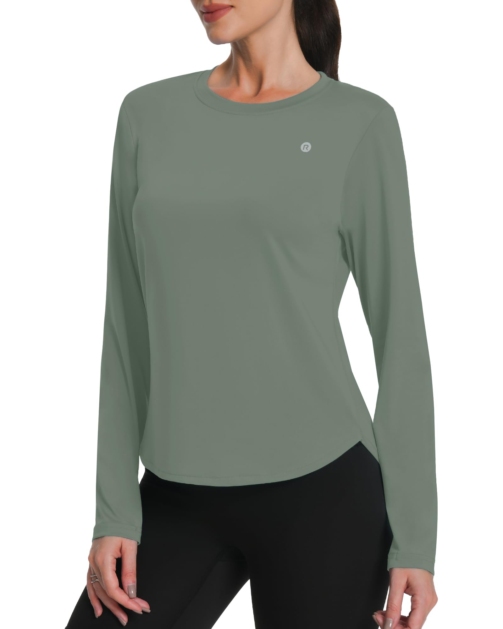 Runhit Sportshirt Damen Langarm, UPF 50+ UV Shirt Funktionsshirt Locker Atmungsaktiv Schnelltrocknend, Leichtes Laufshirt mit Daumenloch & Schlitzsaum für Fitness Yoga Outdoor Sport