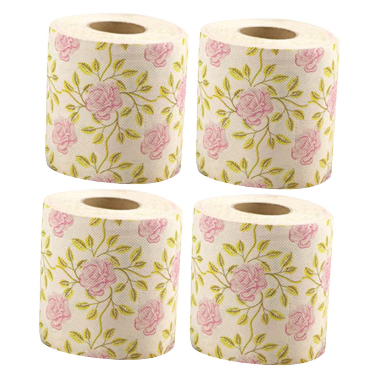 Kichvoe 4 Rolls Printed Rose Toilet Paper Bamboo Pulp Soft Bath Tissue Floral Pattern Bathroom Decor Holiday Party Supplies