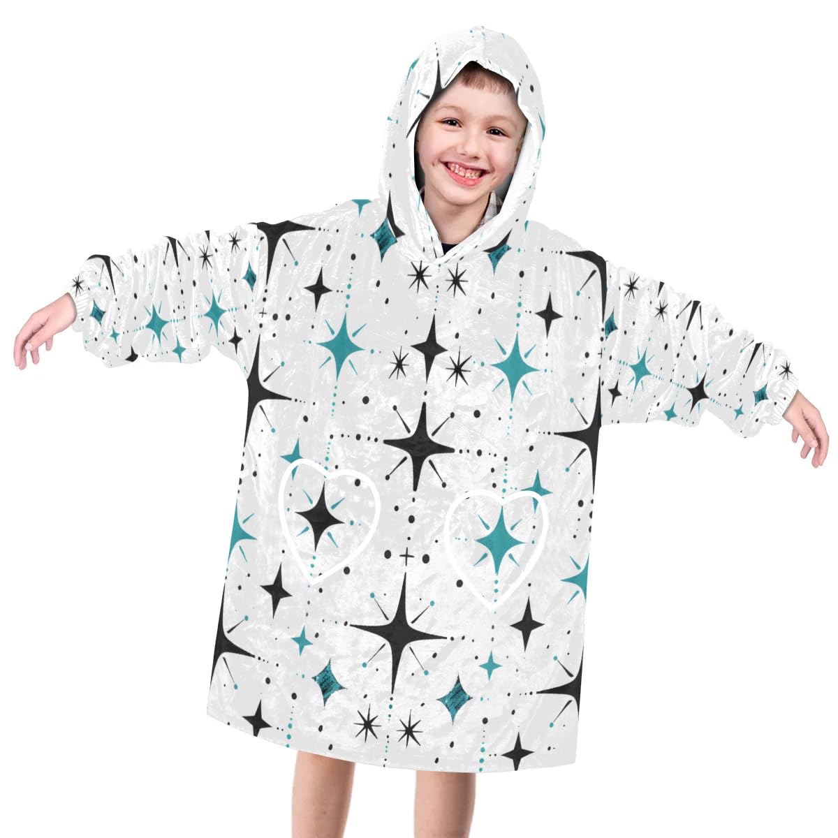 Wearable Blanket Hoodie for Kids, Starry Sky Fleece Sweatshirt Blanket Four-pointed star Oversized Blanket Sweatshirt with Pocket Flannel Warm Hooded Blanket 6-10 Year Old Girl Boy Gift, One Size