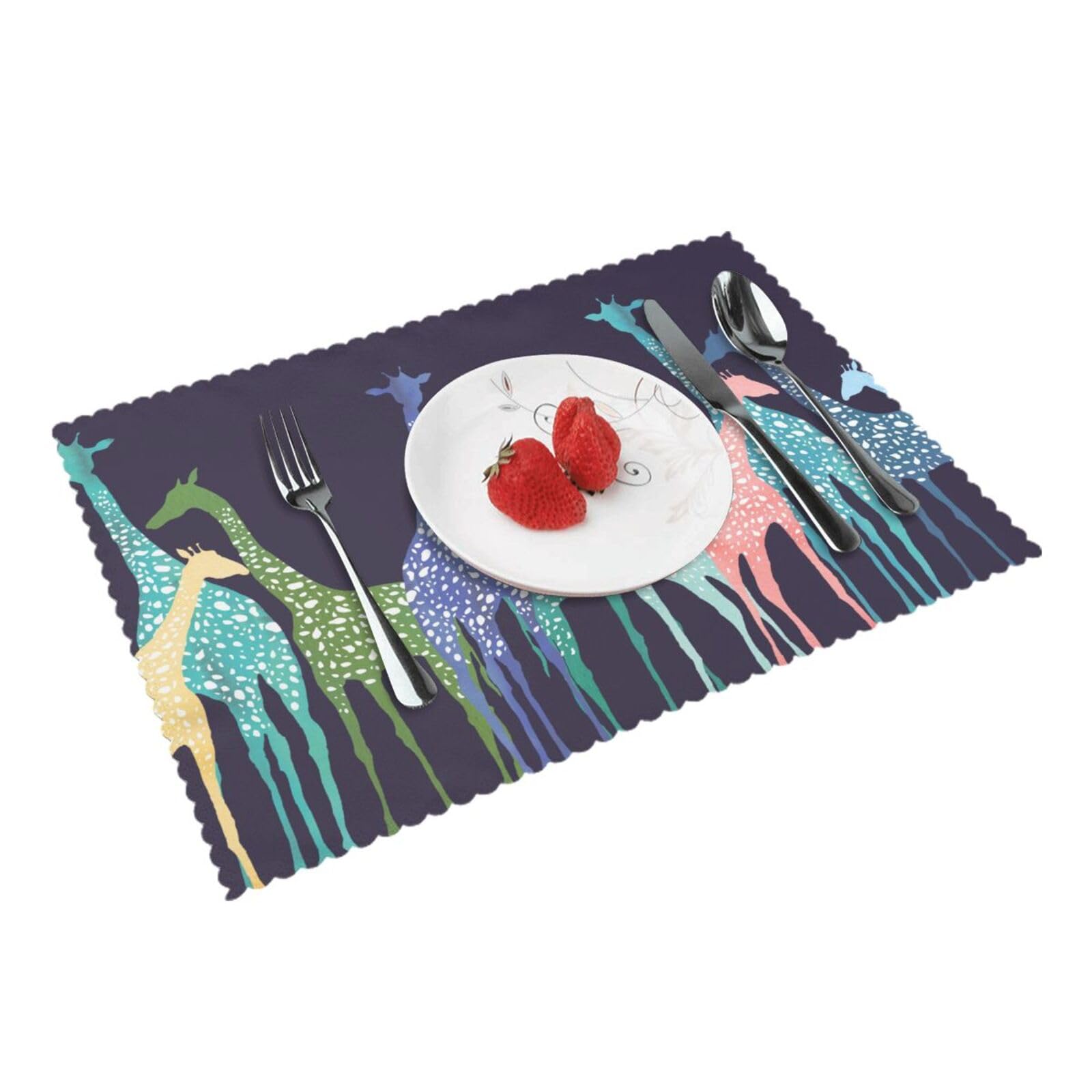 Bnvsadc Colorful Giraffe Fans Lovers 4 Pcs Heat Resistant Placemat 45X30 Cm, Printed Non-Slip Place Mats For Kitchen Dining Table Indoor Outdoor