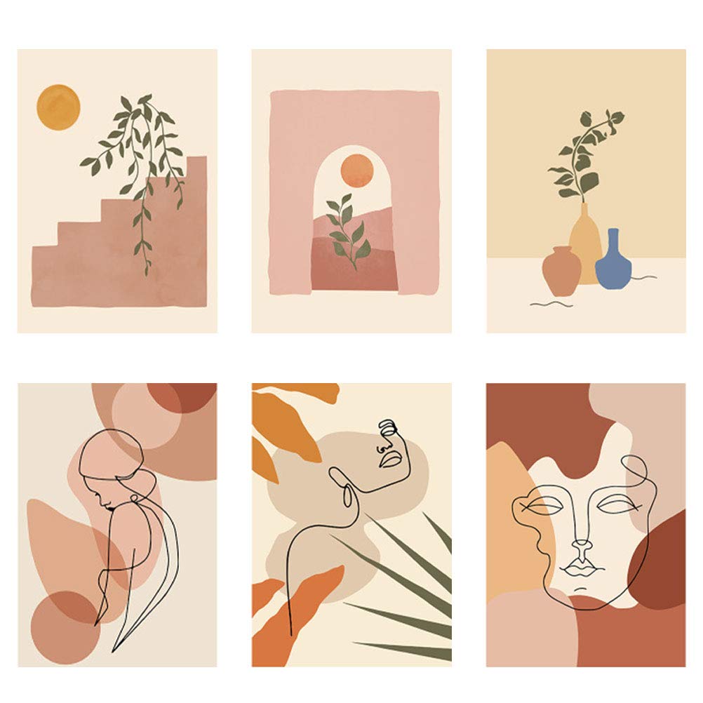 kuou 6 Pcs Abstract Line Art Poster Minimalist Line Wall Art Prints Waterproof Art Poster Modern Aesthetic Room Decor for Girls Women Bedroom Dorm Living Room,8.3 x 11.8Inch