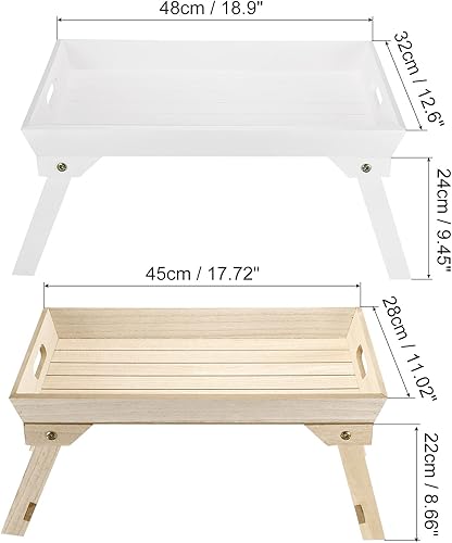 Miniatura 2 de PATIKIL Mesa de bandeja de desayuno de 18.9 x 12.6 x 9.4in, paquete de 2 bandejas de cama con patas plegables, plato portátil de madera para