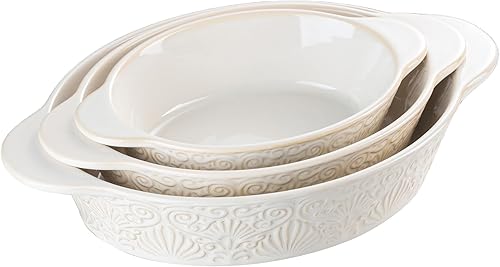 Cacerolas para horno, juegos de 3, platos ovalados de cerámica para hornear, sartenes para hornear gratinadas con asas para asar, lasaña, pastel,