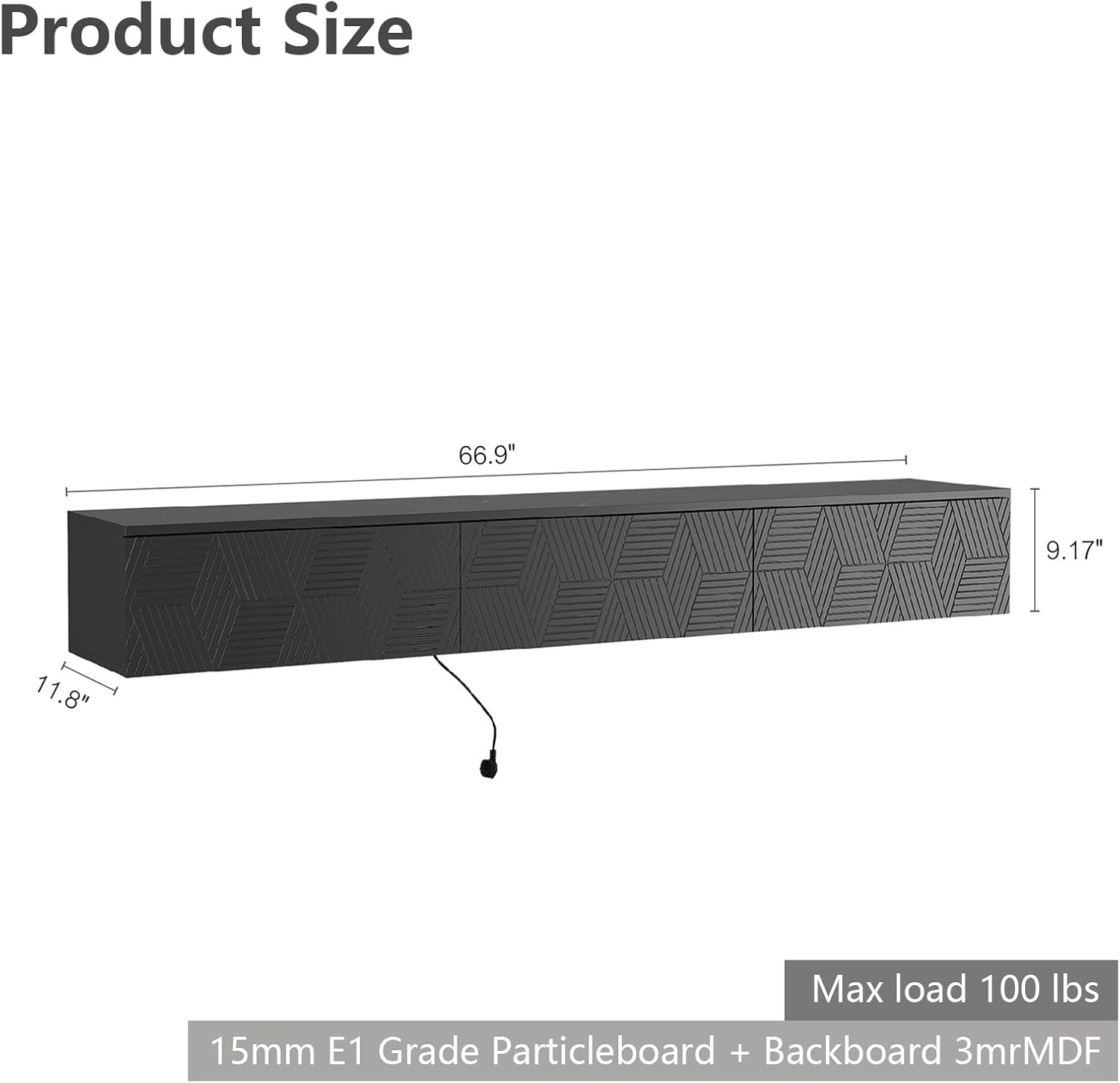 Floating TV Stand, Wall Mounted TV Shelf with Led Lights & Power Outlet, Marble Top Entertainment Center with Storage, 67'' Media Console TV Stands for Living Room, Bedroom, Black