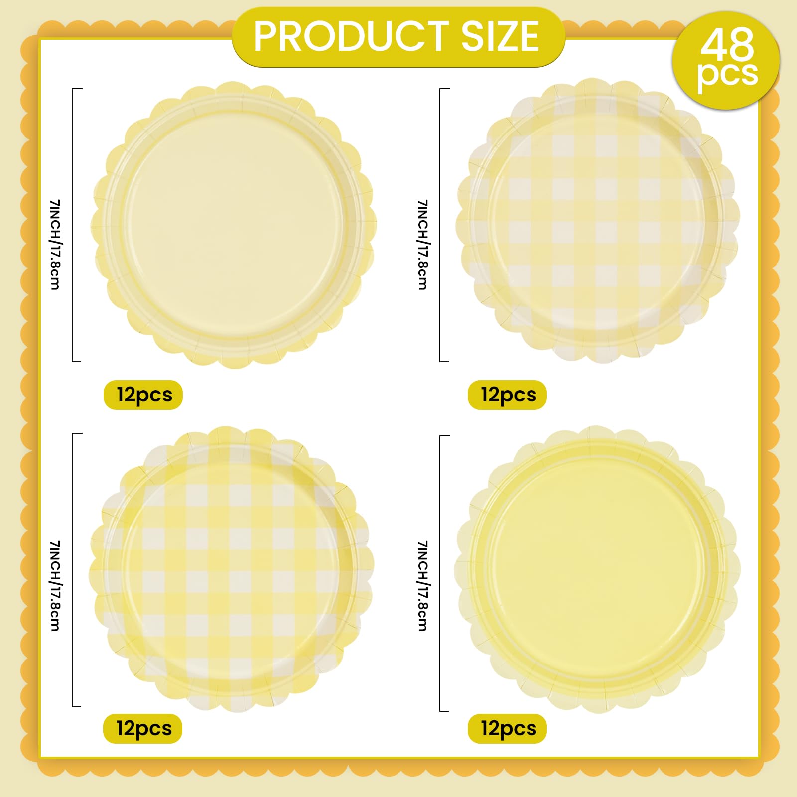 48 Piatti Di Carta A Quadretti Usa E Getta – Smerlati, 17,8 Cm, 4 Colori (Verde Salvia) Per Picnic, Matrimoni E Feste