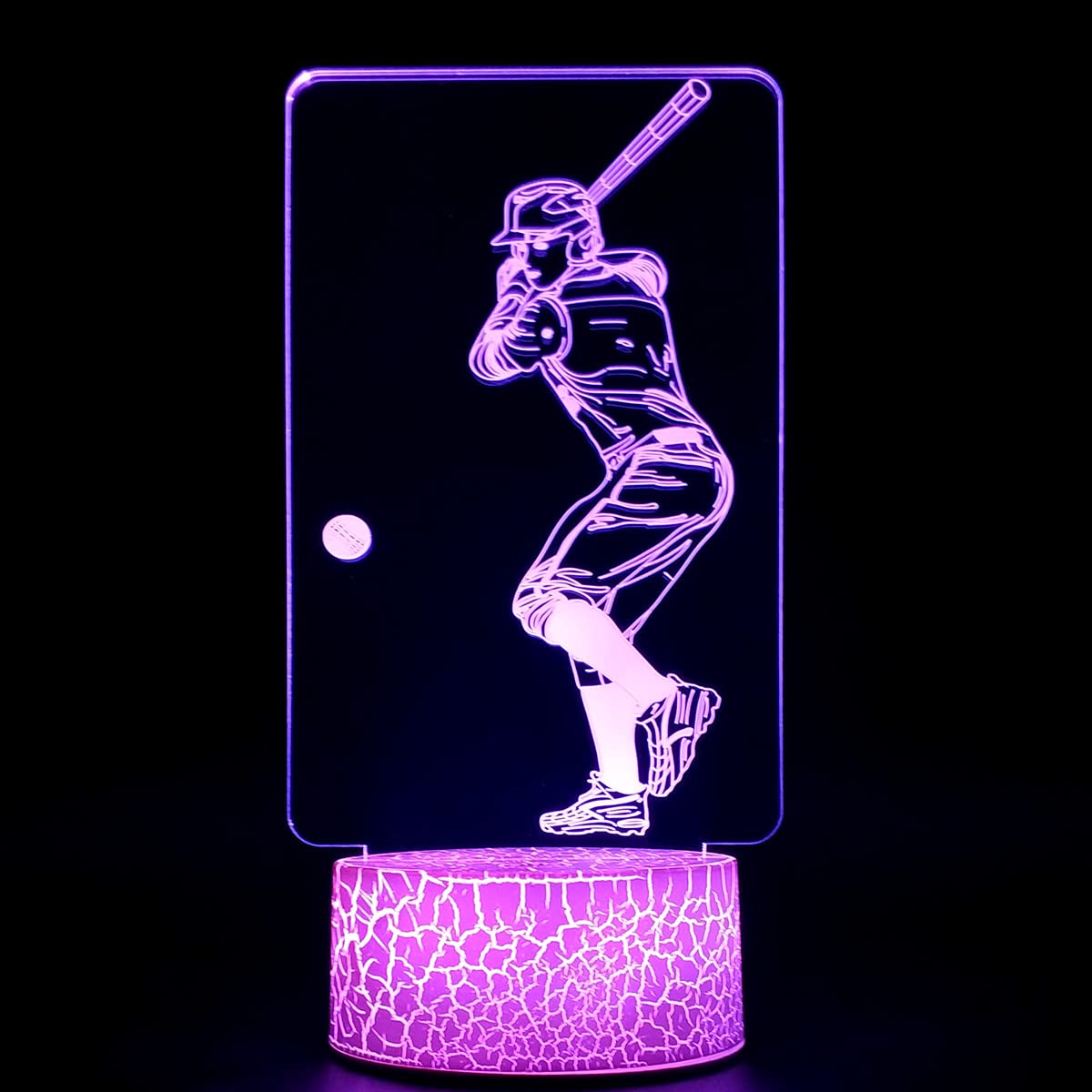 3D Baseball Player Night Light - 16 Color Changing LED Lamp With Remote, Touch Control, Optical Illusion