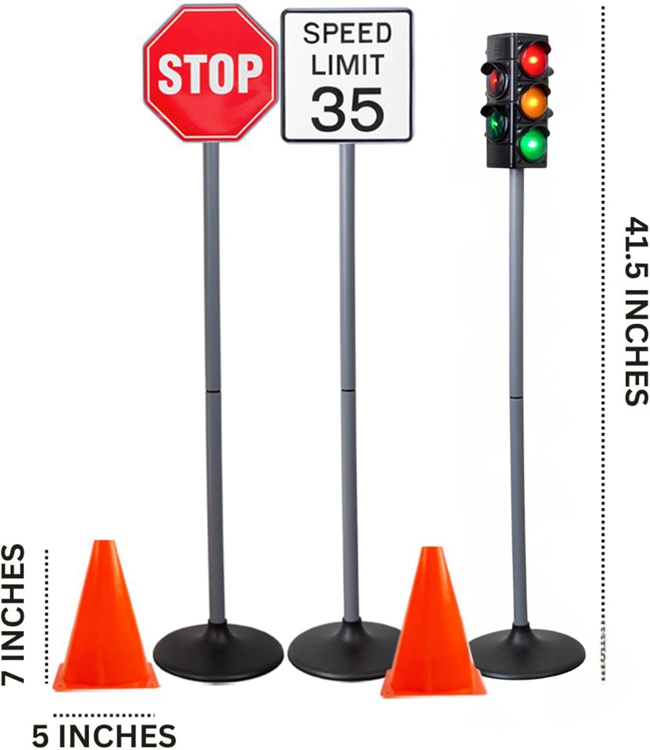 Attatoy Large Traffic Signs Playset (32pc Set), 42in Tall Street Sign and Traffic Light Set for Play with Ride-On Cars and Vehicles