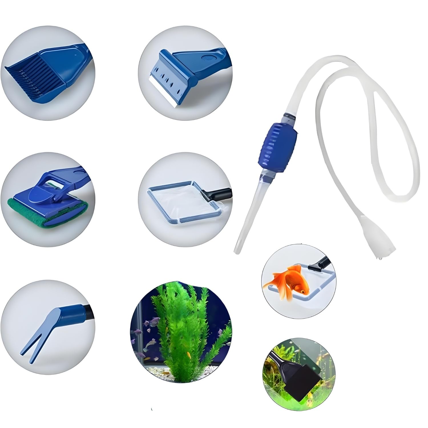 Set Di Pulizia Per Acquario, Pulitore Di Ghiaia Per Acquari, Detergente Per Acquario Accessori, Cambio d'Acqua Per Acquario Detergente, Con 5 Accessori Rimovibili, Per Manutenzione Ordinaria