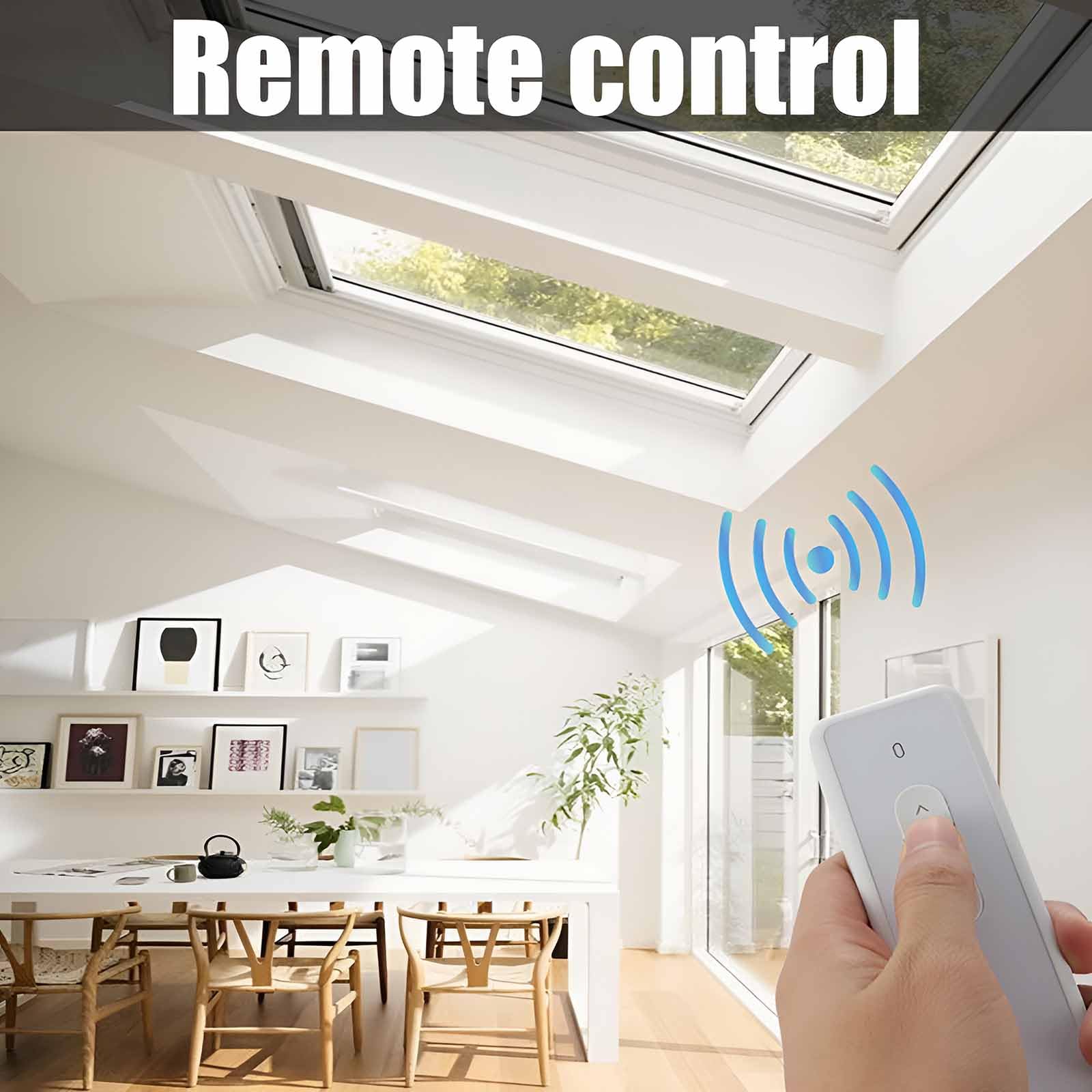 Abreventanas eléctrico con control remoto, mecanismo de cadena automático para marco y tragaluces, longitud de trazo ajustable para una fácil ventilación y comodidad