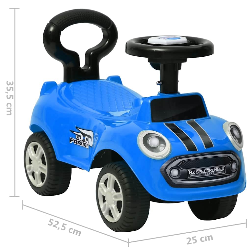 Carrito deslizante de plástico azul con claxon, respaldo como asa, 4 ruedas, 52,5 x 25 x 35,5 cm, hasta 25 kg, para bebés a partir de 12 meses