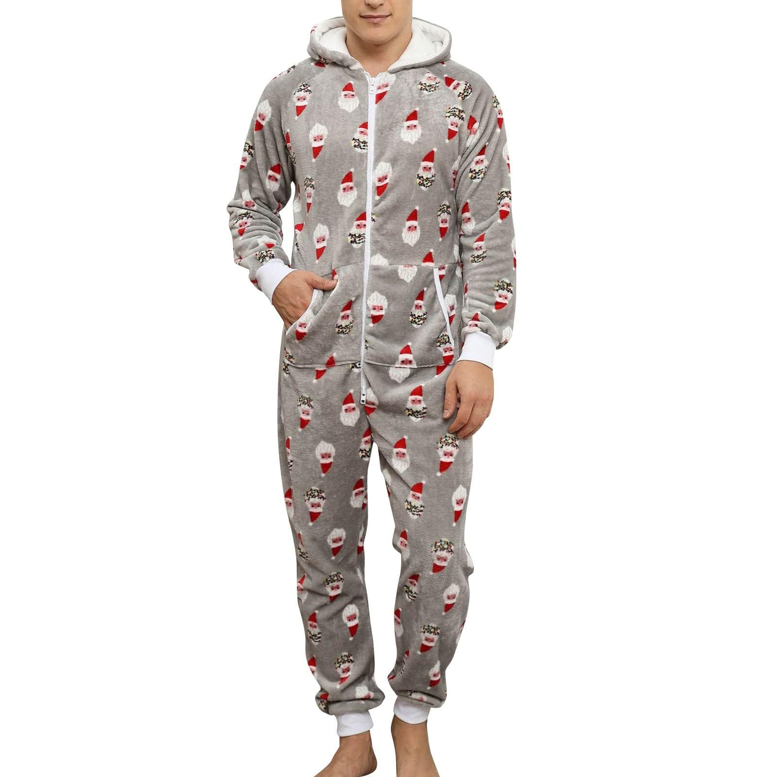 Generisch Męski kombinezon Onesie na Boże Narodzenie, delikatny flanelowy kombinezon polarowy, piżama, z długim rękawem, jednoczęściowy, na zimę, do domu, dla nastolatek i dziewcząt