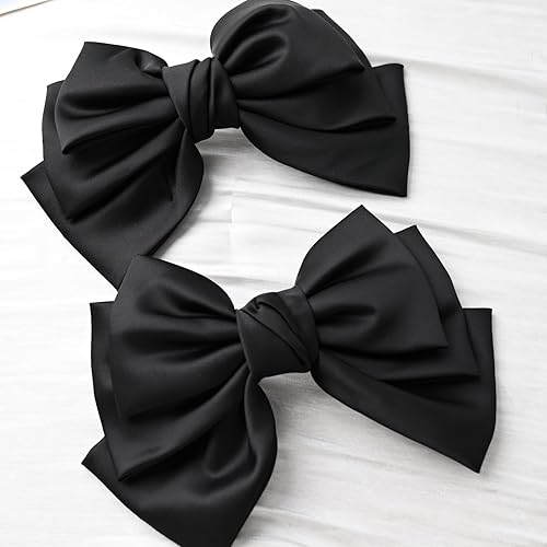 Satin Fabric Hairbow Clip Barrettes，Large, layered bow with a spring