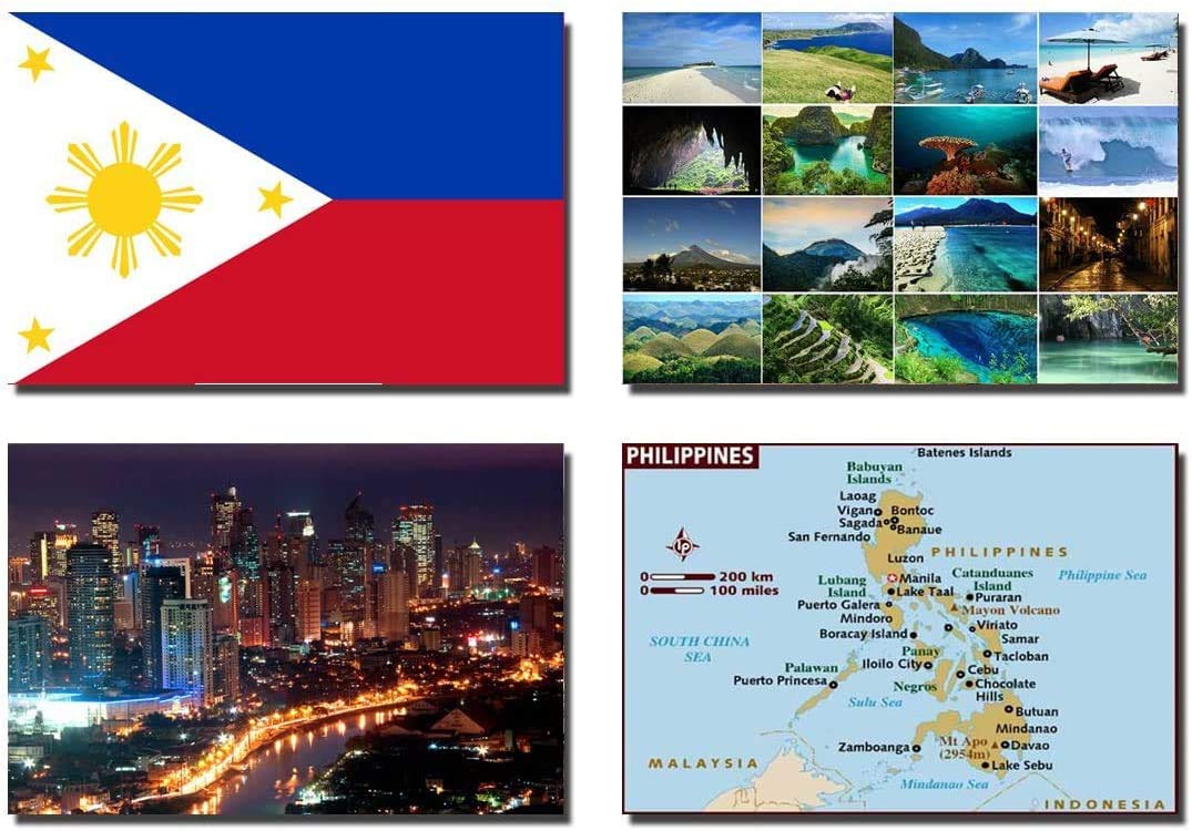 SET OF 4 PHILIPPINES REFRIGERATOR MAGNETS FRIDGE MAGNETS – PHILIPPINES FLAG PHILIPPINES MAP PHILIPPINES ATTRACTIONS