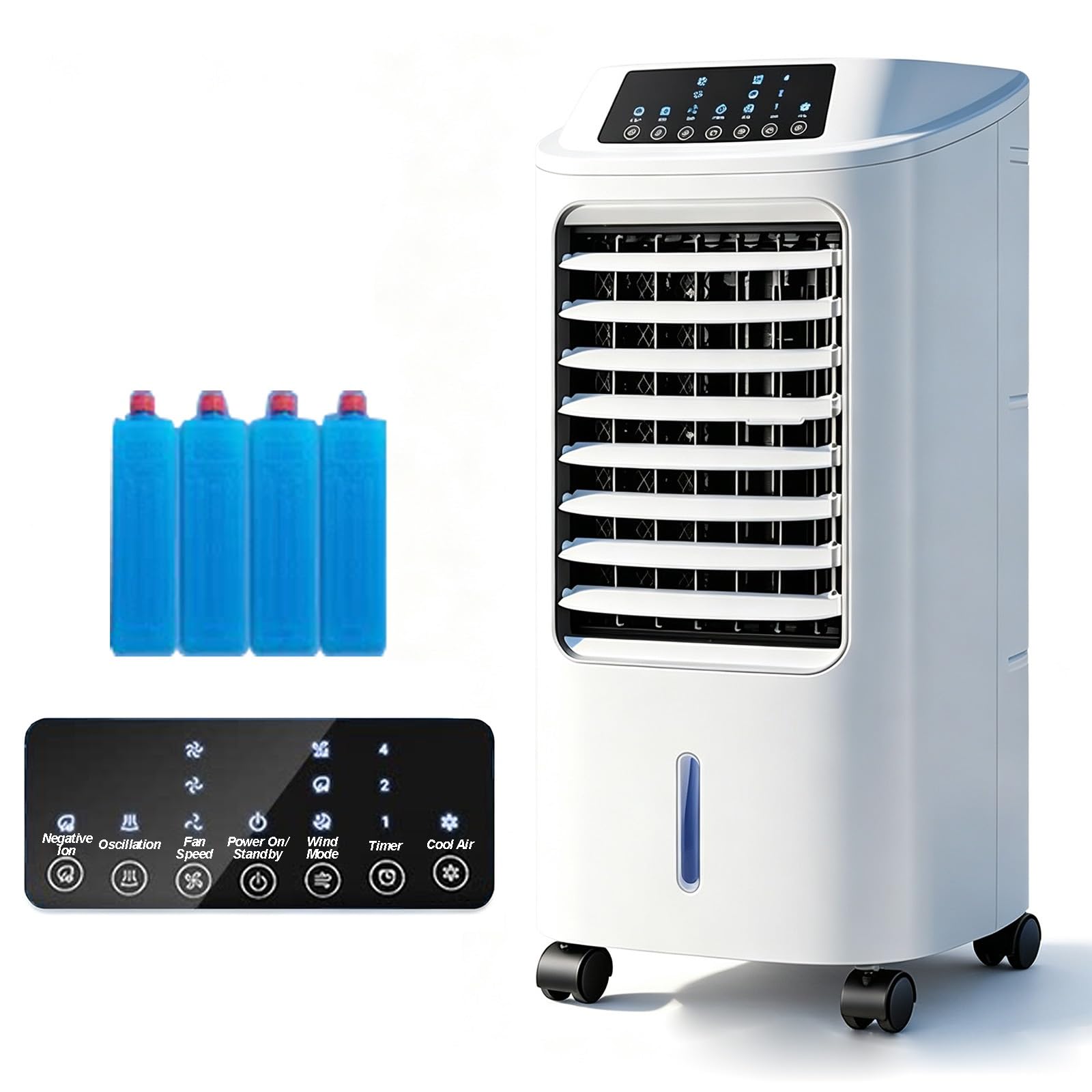 Swamp Cooler, Evaporative Air Cooler with 4 Ice Packs, Windowless Portable Air Conditioner, 7-Hour Timer, 3-Speed Settings, 12x12x29 in