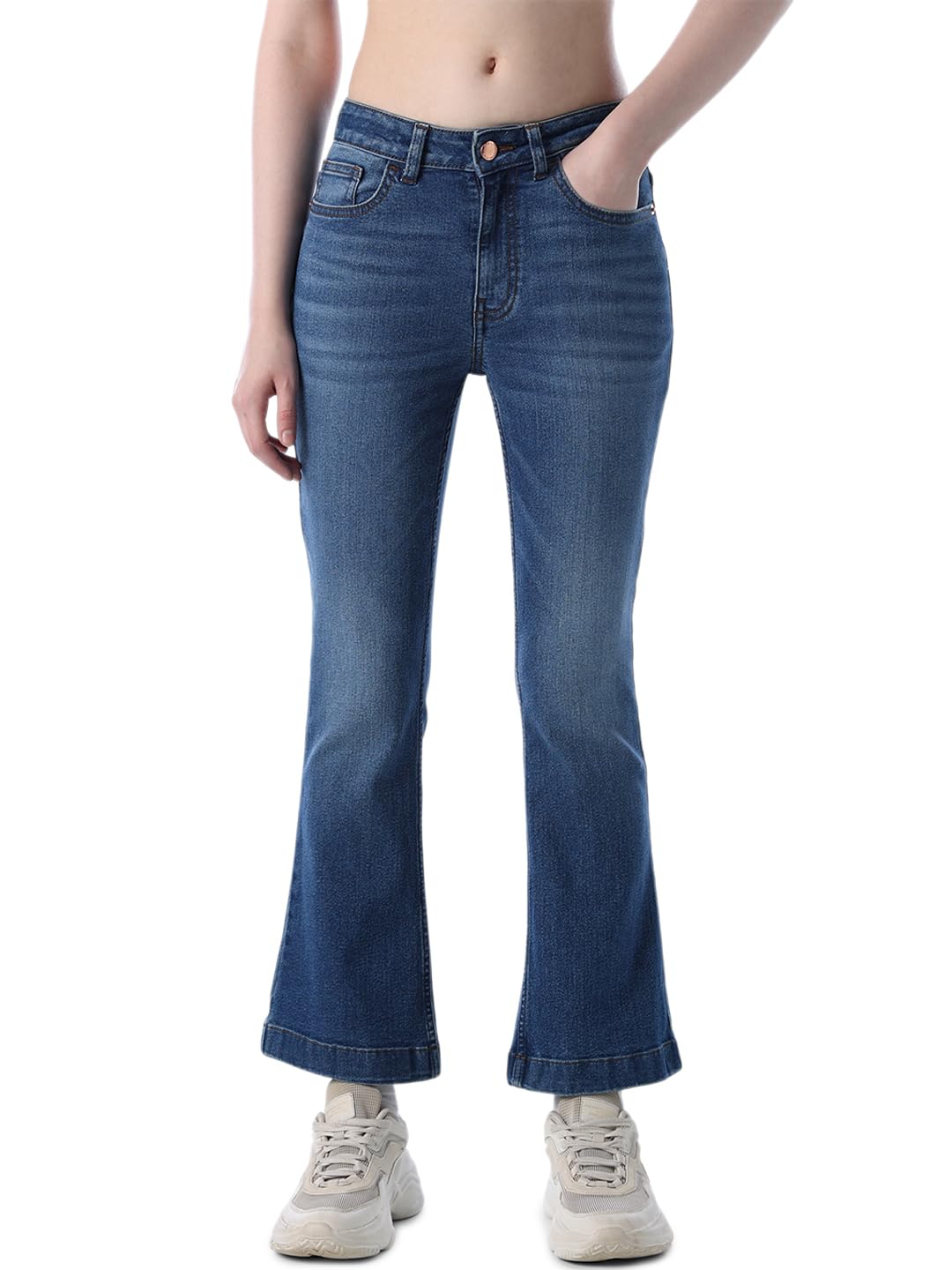ONLY Women's Solid Flared High Rise Black Jeans in black
