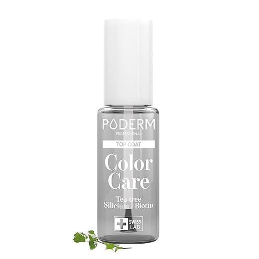 PODERM – TOP COAT Brillante y protector – con ÁRBOL DE TÉ – Garantiza una larga duración de los colores - Prevención y tratamiento de las uñas amarillas/dañadas – Ingredientes naturales – Swiss LAB