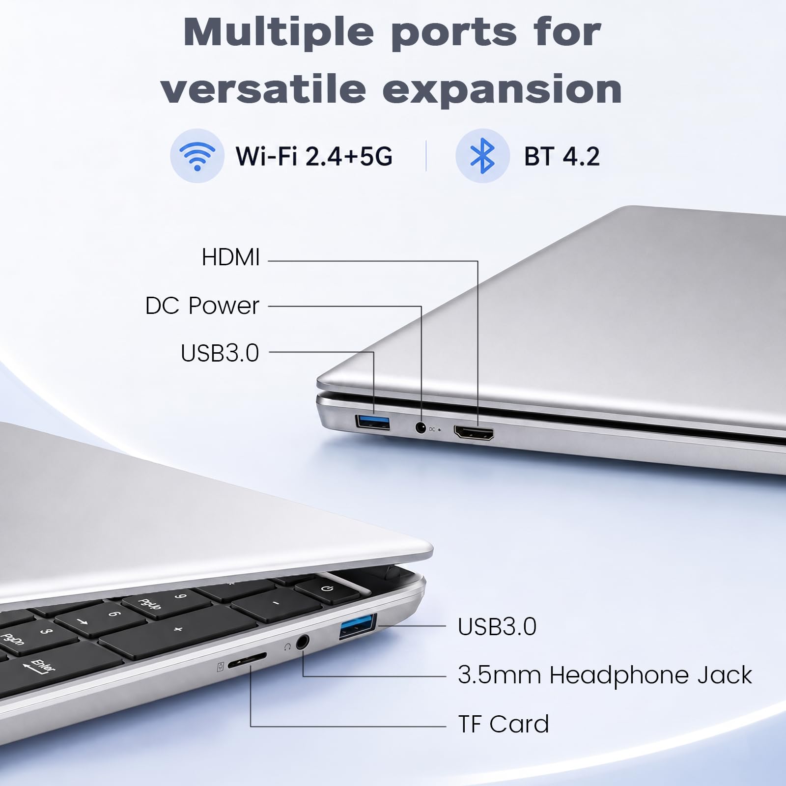 2026 Ordenador portátil 15.6 Pulgadas pc portátil 5025U, 8GB RAM 128GB SSD DDR4, Lector Huellas dactilares, 5G WiFi USB 3.0, 1920 x 1080 IPS FHD, 5000 mAh, Teclado Completo retroiluminado/Panel táctil