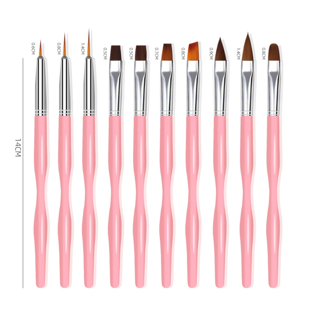 Nail Art Brushes Set, 10pcs Nail Design Painting Brushes, Professional Nail Art Design Brushes, Nail Fine Liner Brushes, Pink - Image 3