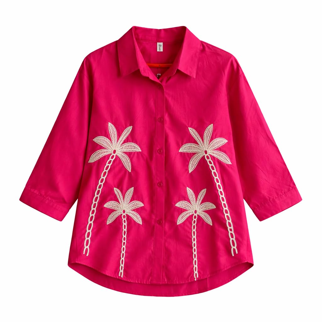 suppar sleave Women Embroidered Oversized Fit Spread Collar Stylish Women's Shirts & Dresses Solid Front Button Rayon Shirt-picture-35