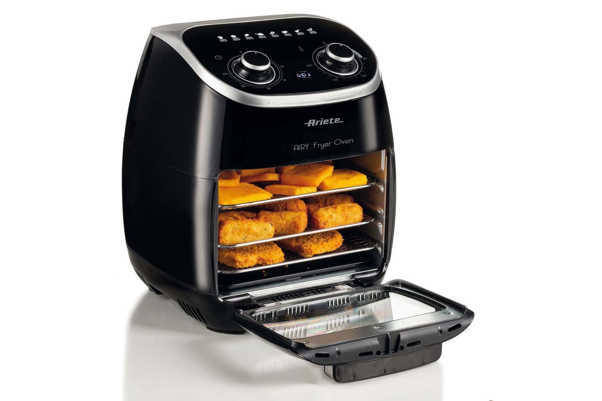 Ariete 4619, Freidora de aire y horno en uno, 11 L, multifunción, temporizador 60 minutos, puerta transparente extraíble, temperatura 80, 200º C, 2000 W, negro