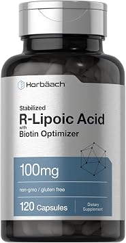 Horbaach R-Lipoic Acid 100 mg | 120 Capsules | with Biotin Optimizer | Stabilized R-Lipoic Acid Supplement | Non-GMO, Gluten Free