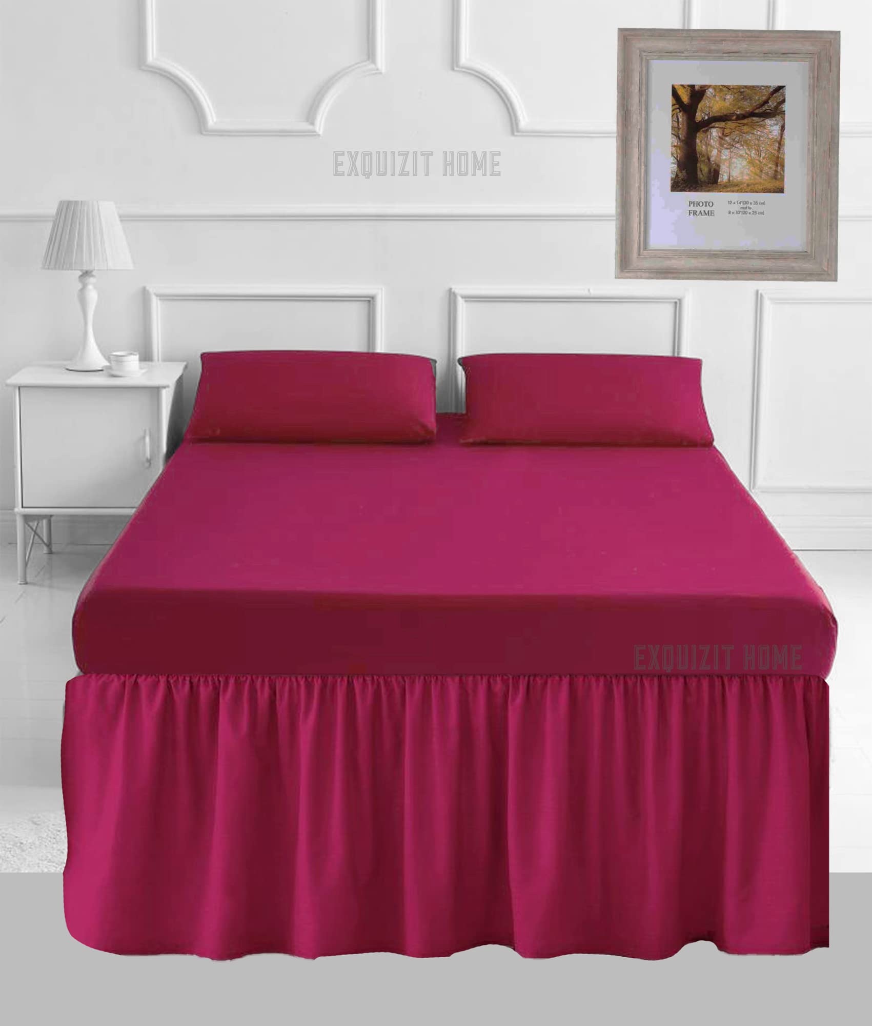 EXQUIZIT HOME® 16" Extra Deep Valance Sheet – 40cm Frilled Drop Polycotton Percale Base Valance, Plain Dyed Easy Care Bed Skirt (Single, Red)