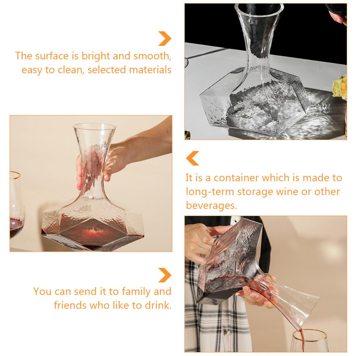 UKCOCO Decanter per Vino Creativo in Vetro Trasparente Grande Geometrico, Contenitore Portatile per Brandy e Vino, Design Semplice ed Elegante per Ristoranti, Bar e Uso Domestico