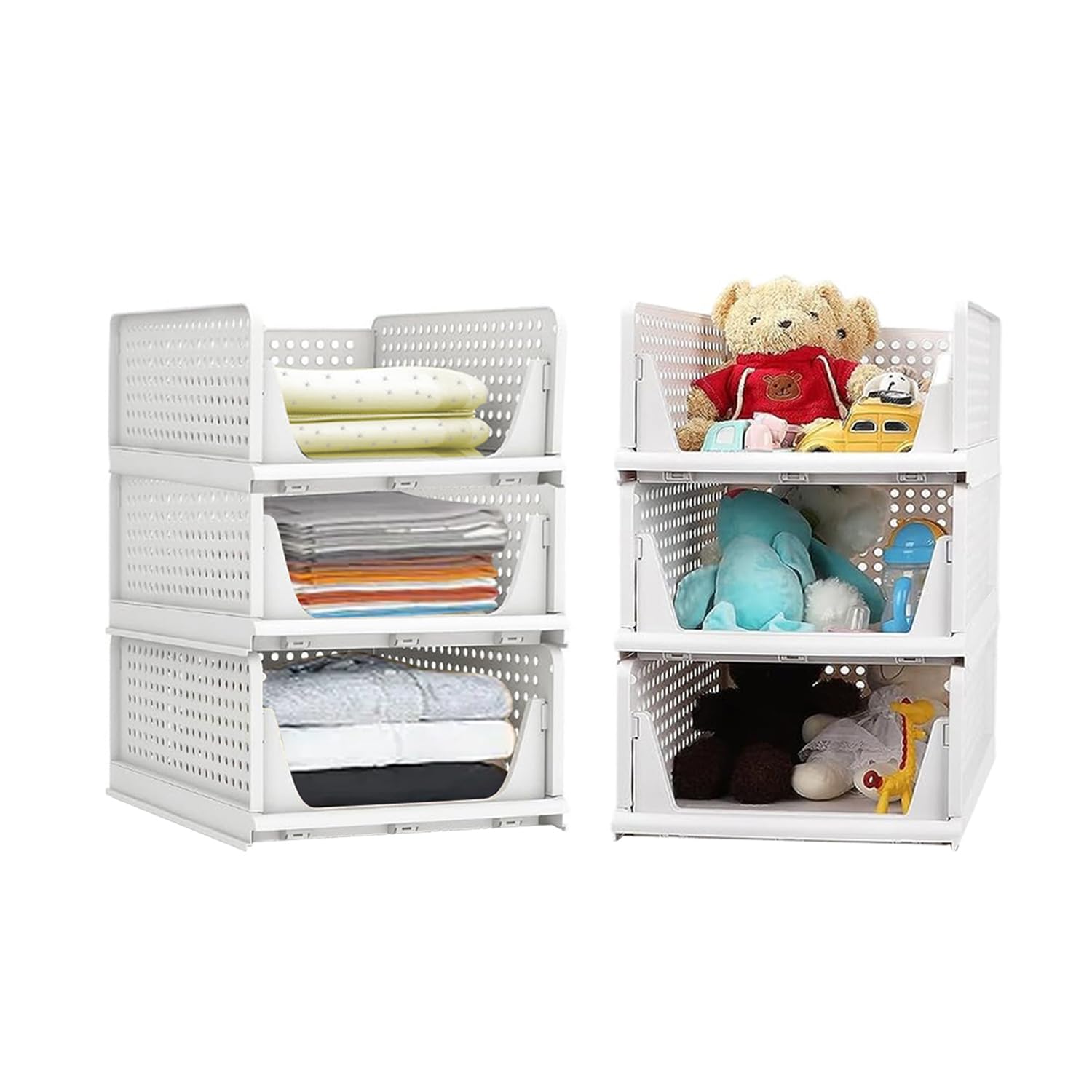 ADITYA POLYMERS Pack of 6 Pcs.(LARGE) Clothes Organizer For Wardrobe Cupboard| Foldable Stackable| MultiPurpose Adjustable Sliding Tray Basket| Almirah Closet Space Organiser| Shirt Stacker