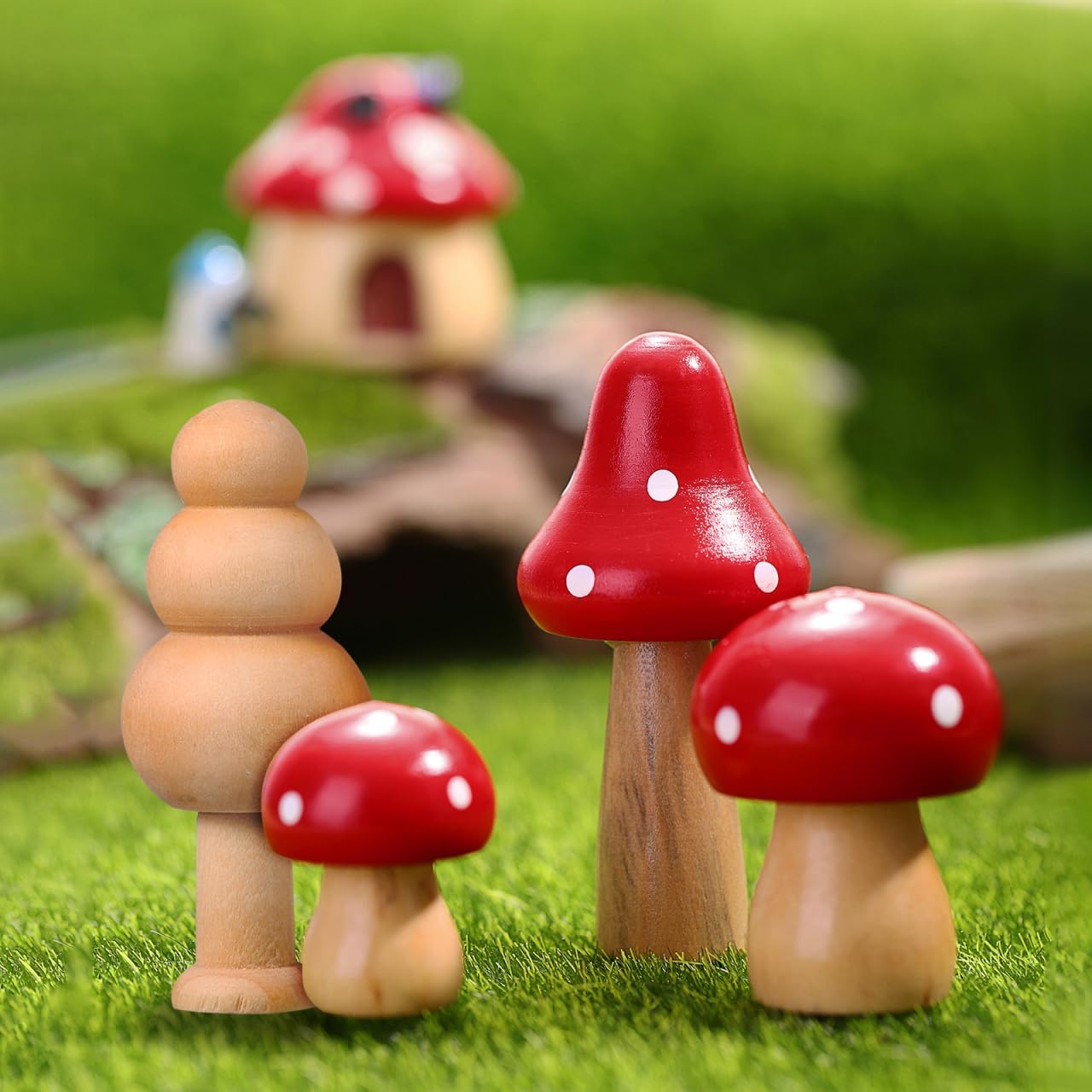 Yardwe 20pcs Unfinished Wooden Mushroom Mini Wooden Trees Natural Wood Decorations for Christmas DIY Arts Crafts Home Desk Bookshelves Ornaments
