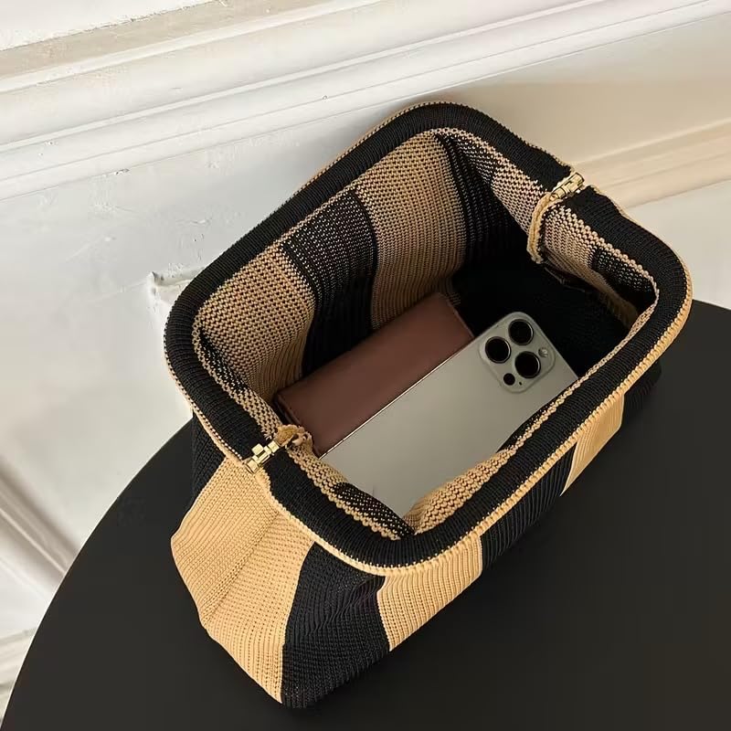 Image of Kawn Women's Striped Crochet Clutch Purse | Woven Handcrafted Shoulder Handbag | Kiss-Lock Dumpling Style Evening Clutch for Daily Use & Outings