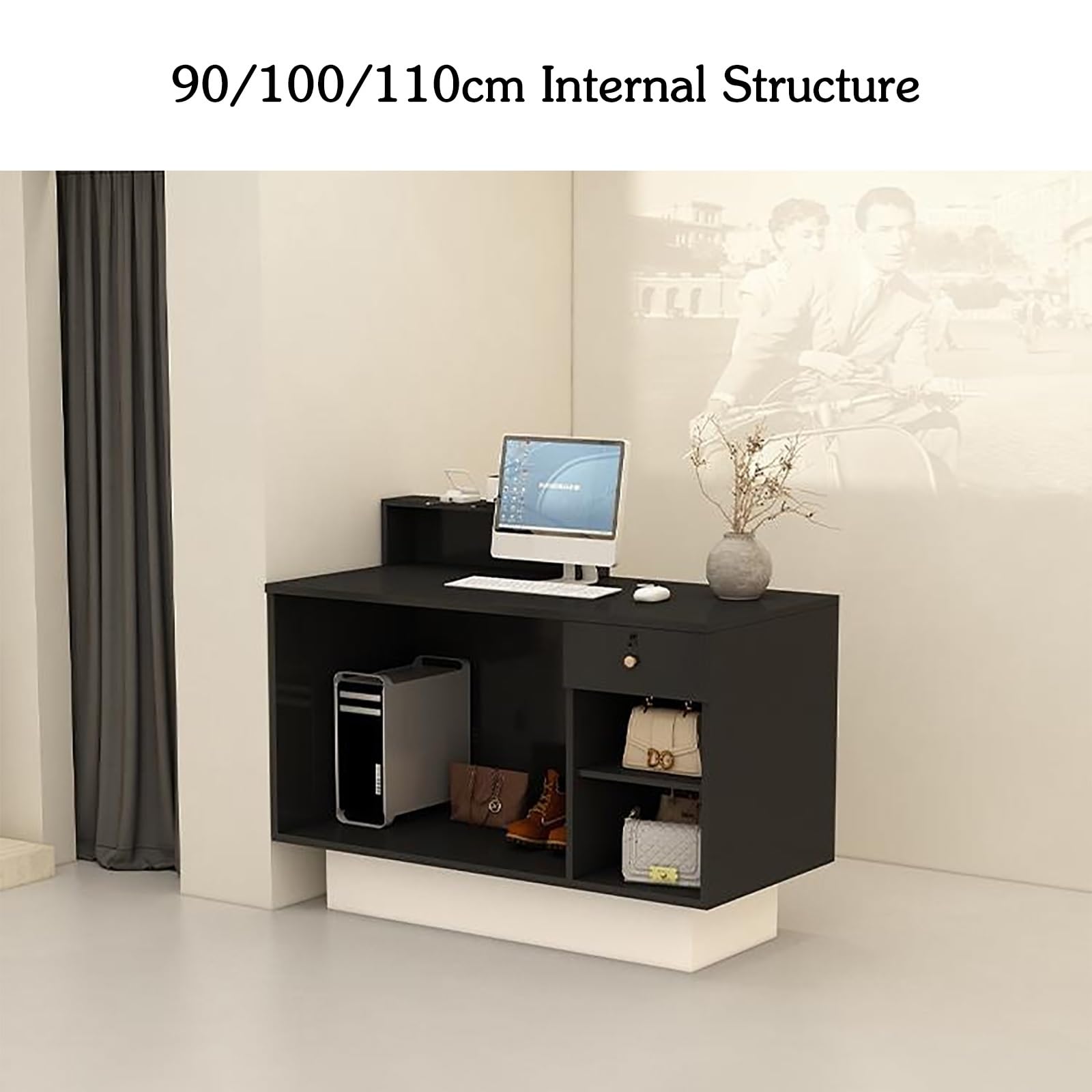 Bancone per Reception a Forma di L per cassiere, bancone per supermercato, minimarket, Hotel, Finitura in Acero, 31,49 * 15,74 * 37,79 Pollici