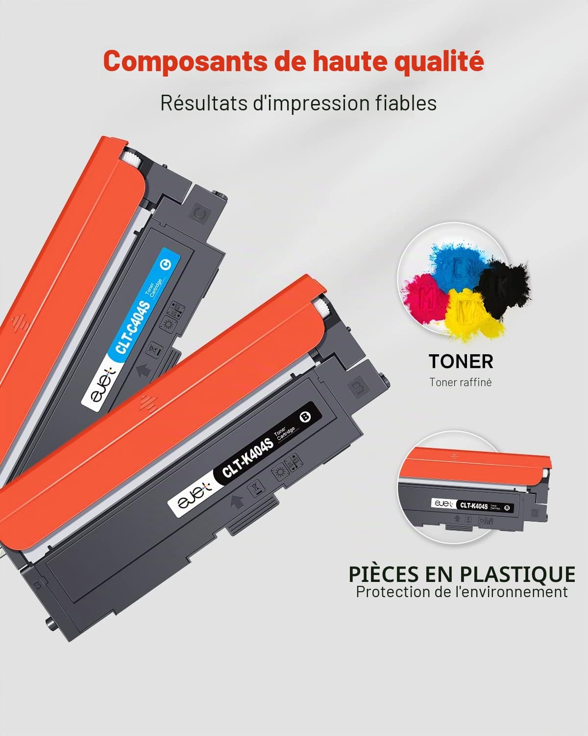 ejet P404C Pack de 4 Cartouche de Toner Compatible CLT-P404C Toner pour Samsung c480w pour Samsung CLT-404S CLT-K404S pour Xpress C48X C430W C483W C480W C480FN C480FW C480 (Noir Cyan Jaune Magenta)