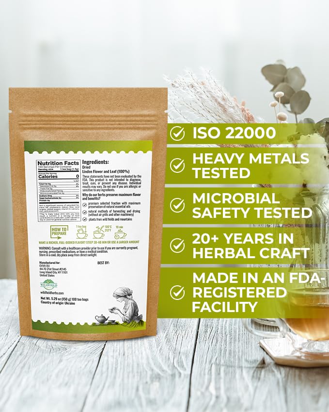Image of 100 Bags Linden Tea Dried Linden Flower Tea Herbal (Tilia Cordata) - 100 Count 1.5g Bags Herb Lipa